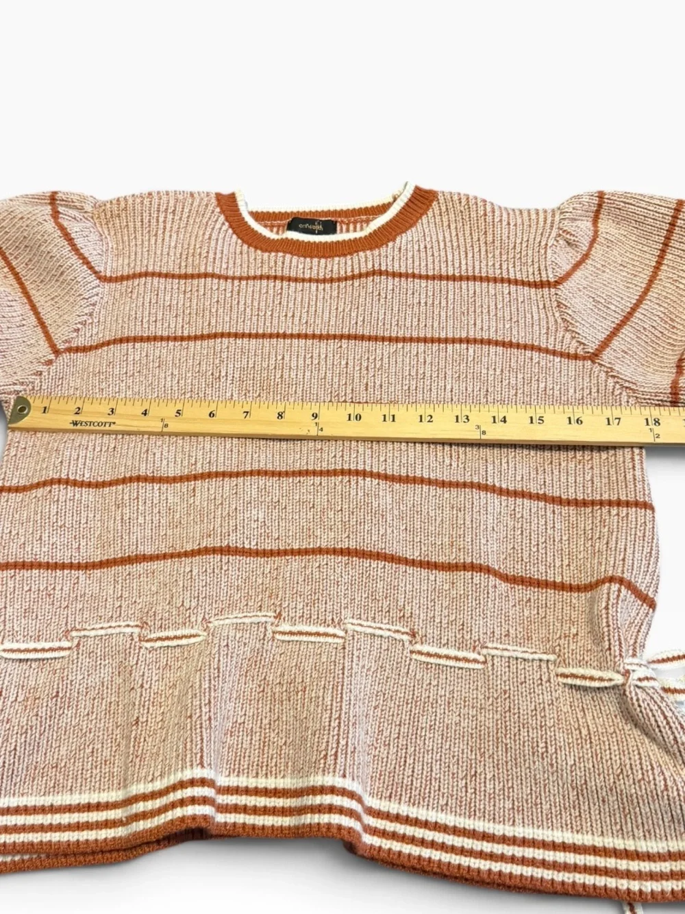 On Twelfth Striped Knit Top L Puff Sleeve Cottagecore Fall Earthy Granola